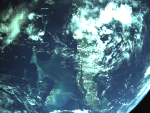 CubeSat camera image taken over the Caribbean by the KissCAMs on RoseyCubesat-1.